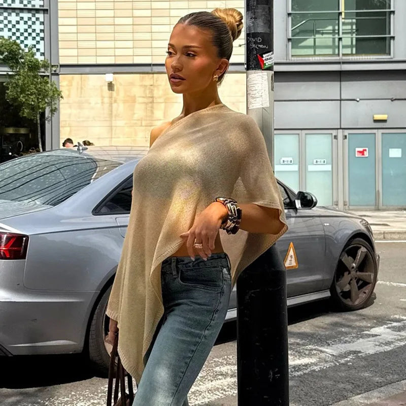 Nsauye 2025 Summer Knitted Sexy Irregular Y2K Off Shoulder Fashion Crop Tops Women Sexy Streetwear High Waisted Tank Tops Vest
