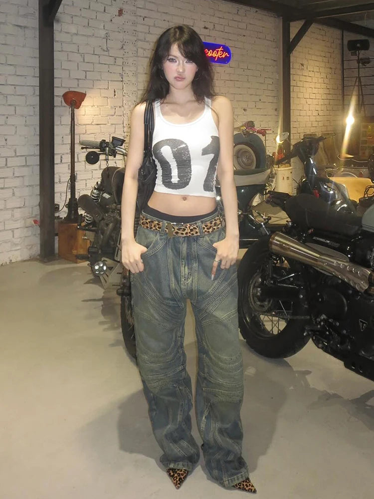 Weird Puss Casual Digital Print Vest Women Fashion Hottie u-Neck Skinny Simple Elasticity Sporty Street Party Classic Daily Tops