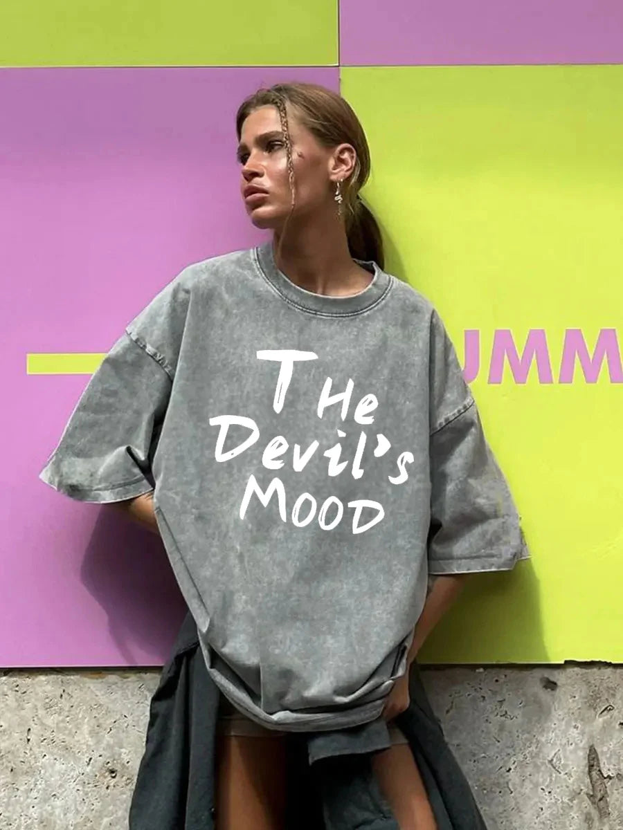 Pink Letter Design Washed T Shirt Women Vintage Cotton T-shirts Streetwear Soft Mineral Tees Girl Loose Female Tee Tops Y2k
