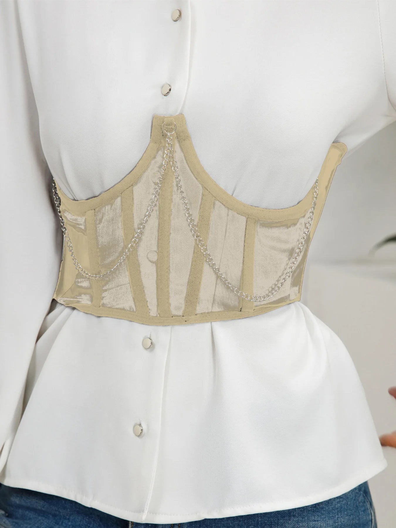Sexy Corset Underbust Punk Metal Chain Black Women Top Curve Shaper Strap Slimming High Waist Belt Lace Green Corset