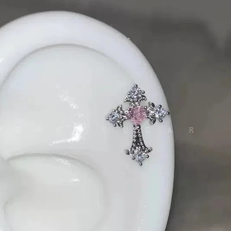 1pcs Quality Love Star Zircon 316L Stainless Steel Ear Bone Nail Y2K Silver Color Earring for Women Cochlear Accessorie