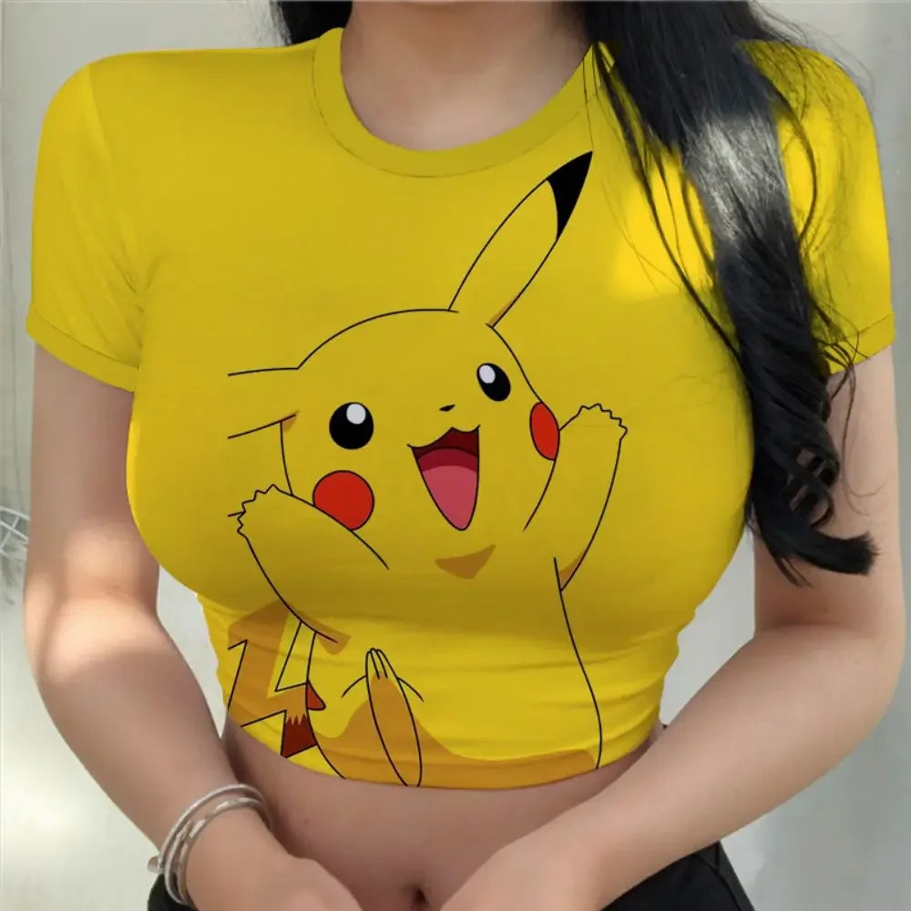 Kawaii Girls Clothes Pikachus Crop Top Women Anime T-shir T Shirt New Girls Fashion Sexy Harajuku Hello Kitty Clothing Tops