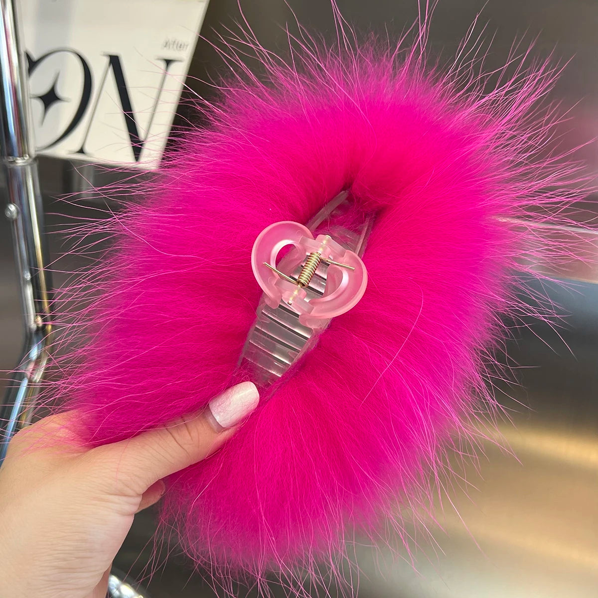 New Jelly Color Fox Fur Hair Clip Woman Claw Clip For ladies Sweet Hair Ornament Hair Hold Headband Fur Hairpin Hair Accessories