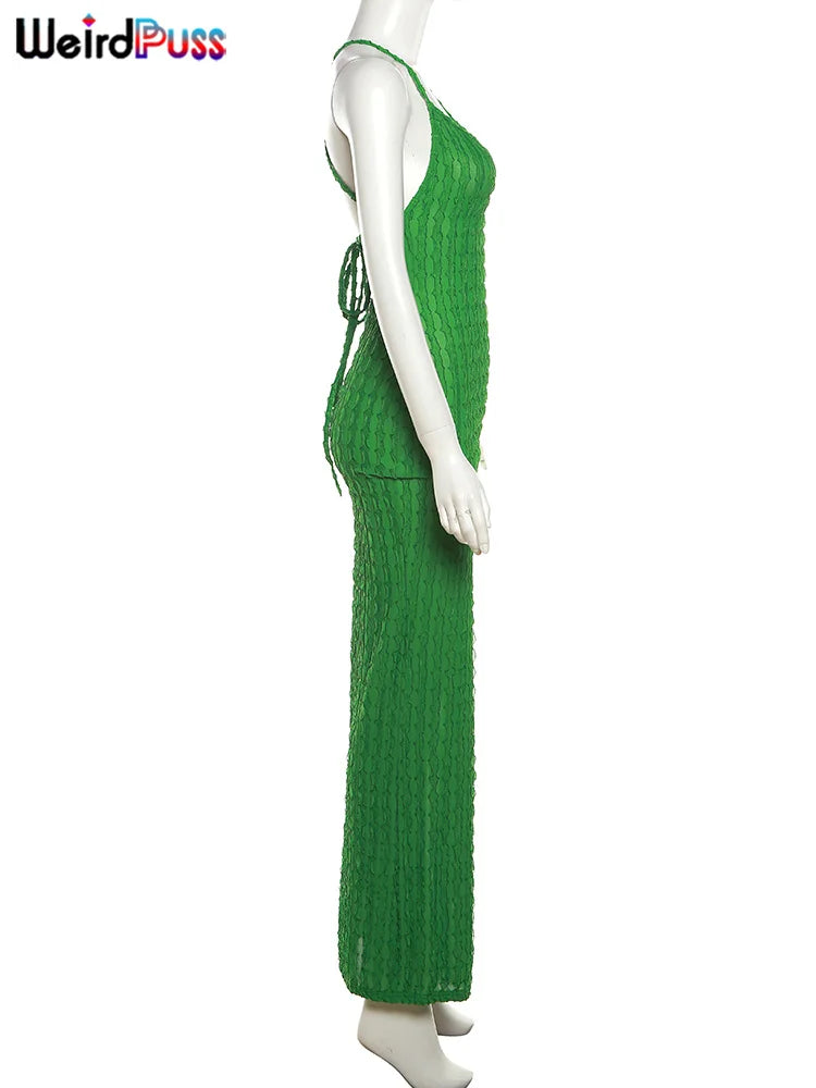 Weird Puss Backless Halter Dress Women Cross Bandage Sleeveless Sexy Elegant Skinny Stretch Wedding Party Maxi Bodycon Vestidos
