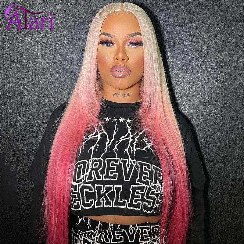 613 Blonde Straight 13x6 Lace Frontal Wig Ombre Rosa Pink 13x4 Lace Front Human Hair Wigs Pre Plucked 180 Density Ombre Lace Wig