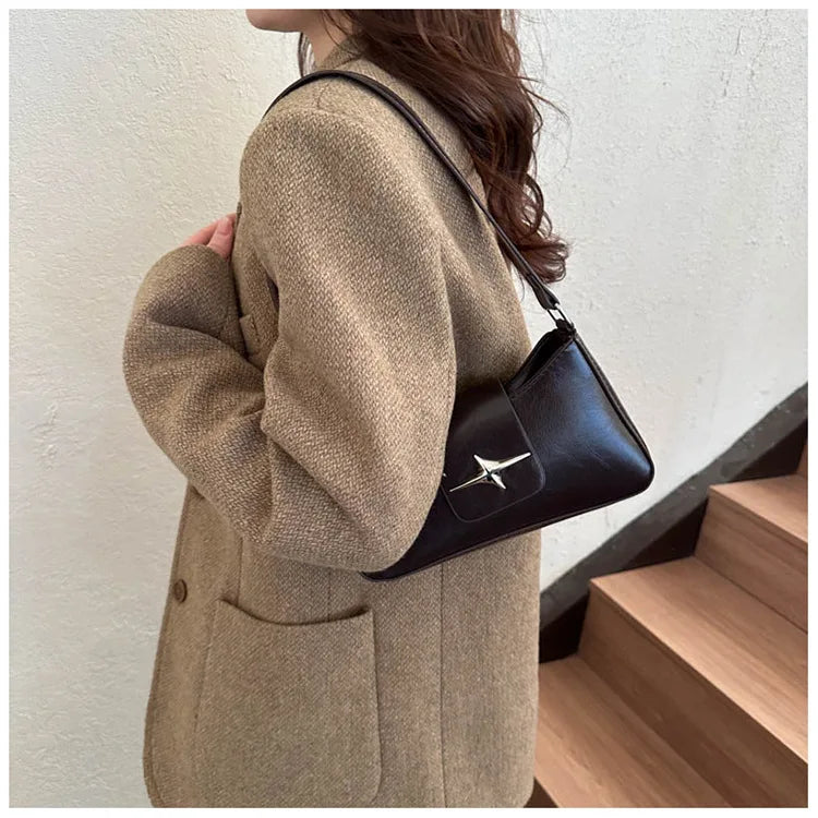 Solid color armpit bag, women's fashion new style | Casual texture shoulder bag, summer minimalist baguette bag