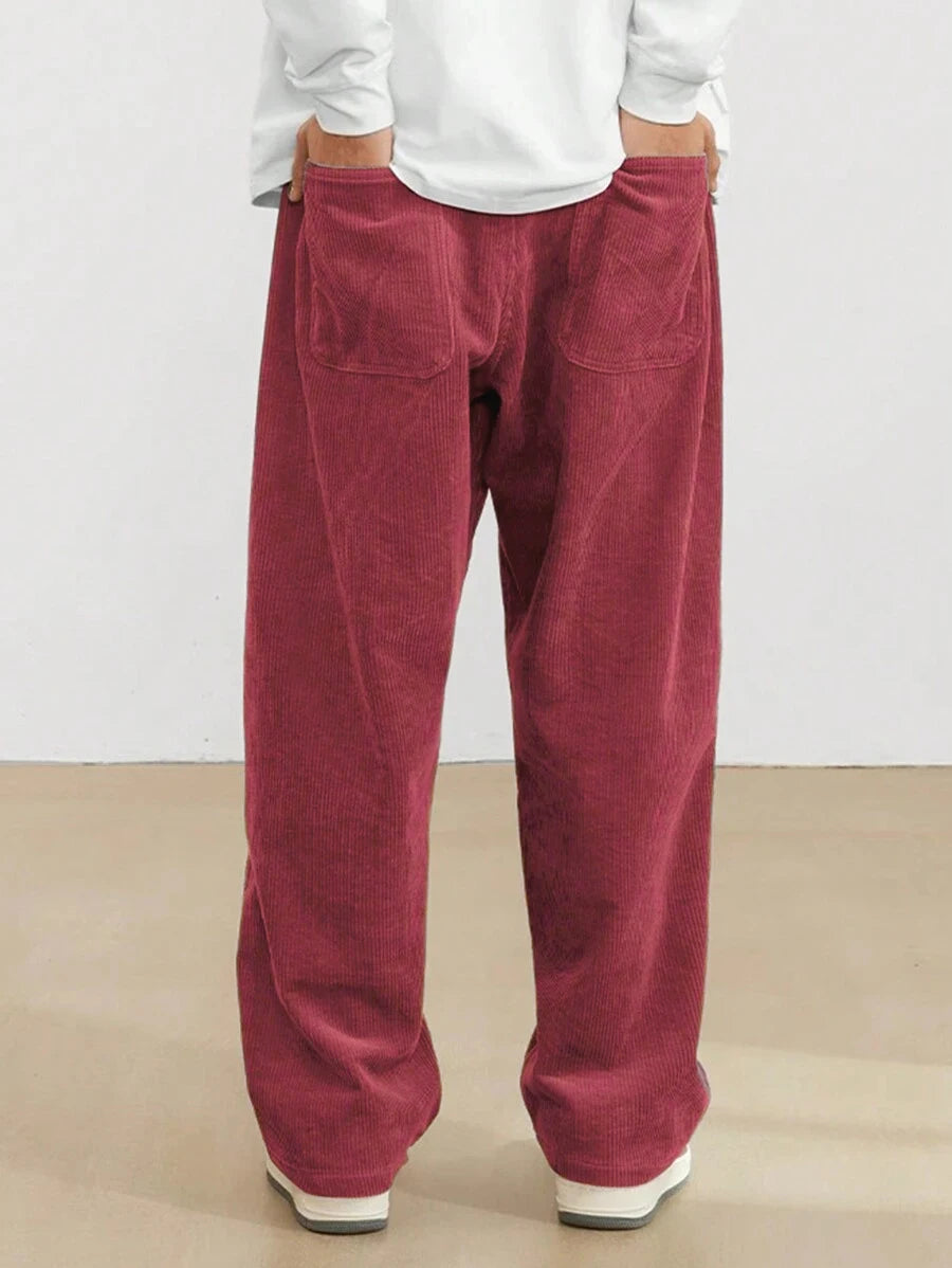 2026 new fashion Men's Corduroy Straight Casual Pants spring autumn Outdoor Streetwear with Drawstring Elastic Waist