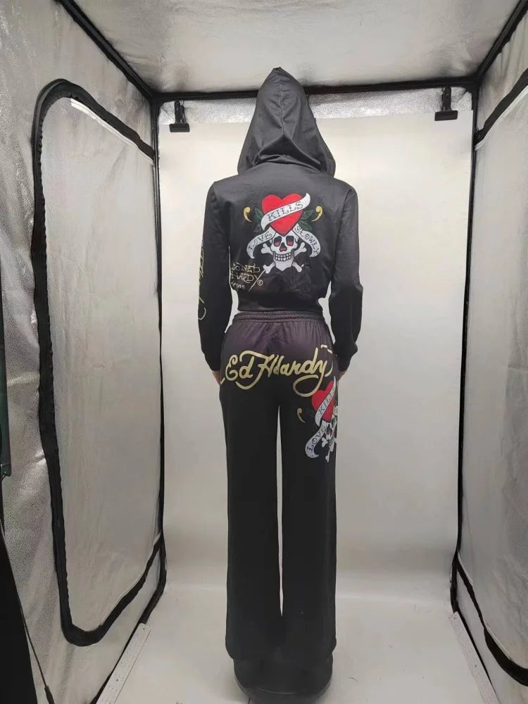 Sisterlinda Spring Release Junior Ankle-Length Sexy High Street Pants Suit M25S65380 Girl Knit Leopard Slim Fit Hooded Coat Suit