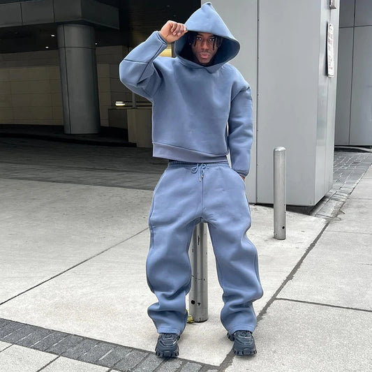Male Autumn New sweatsuit Casual Solid Couple's Hooded Sweatshirt Loose Sweatpants Jogging Sweatshirt Trousers Outfits Suits ﻿