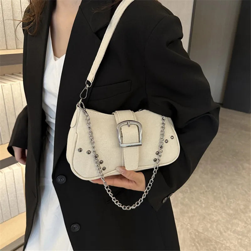 Simple Retro Underarm Bag Fashionable Trend Casual Shoulder Bag Canvas Casual Texture Crossbody Bag for Women