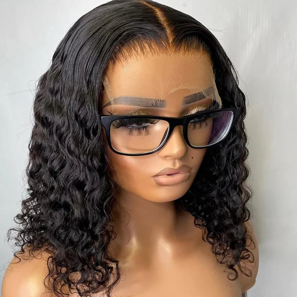No Glue Deep Wave Lace Frontal Wigs For Women 13x4 7x5 Glueless Bob Wig Curly Human Hair Wigs 250 Density Ready to Wear