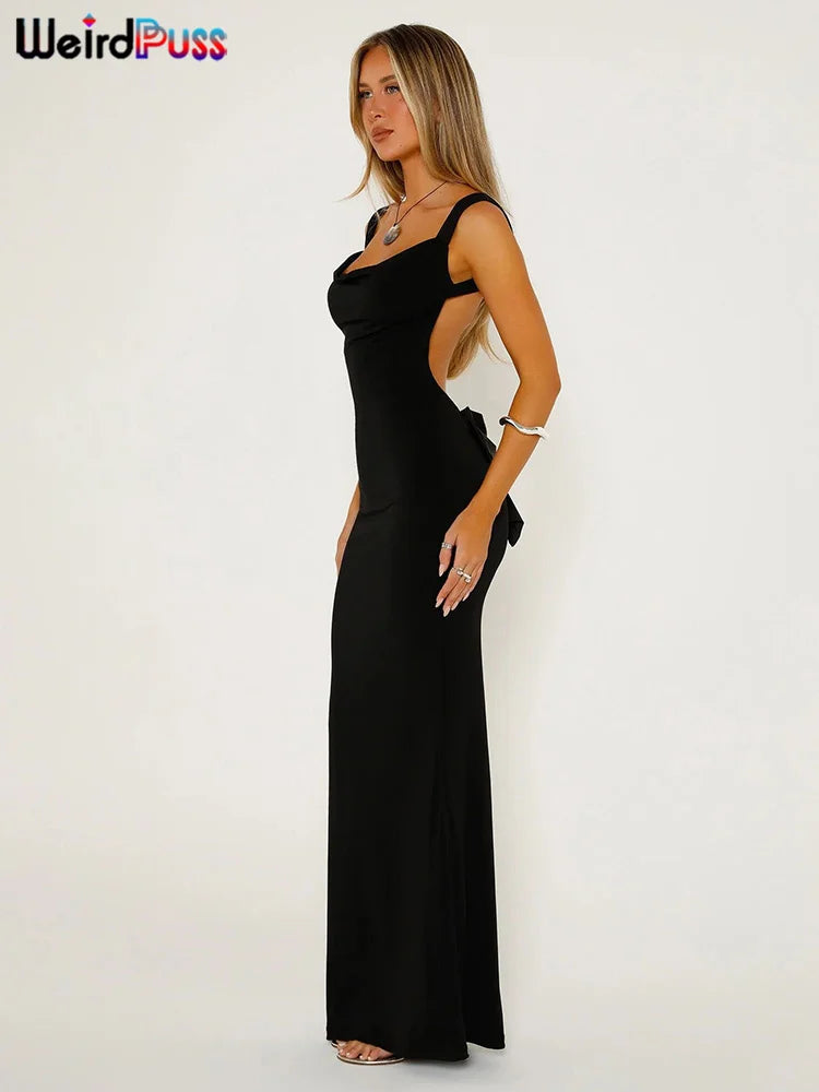 Bow Lace-Up Backless Mermaid Maxi Dress — Women's Evening