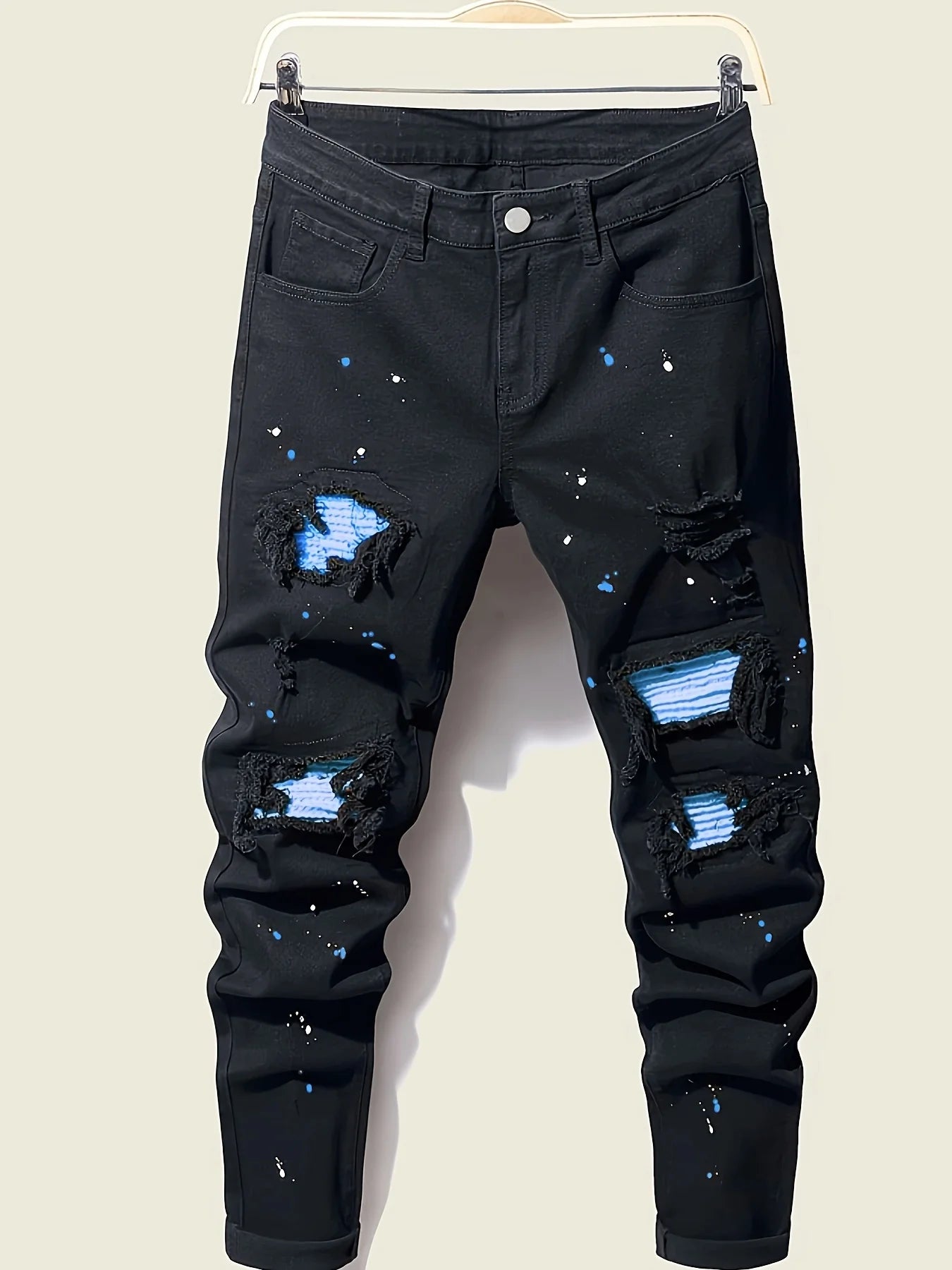 Denim Splash-Ink Patchwork Jeans, men's jeans