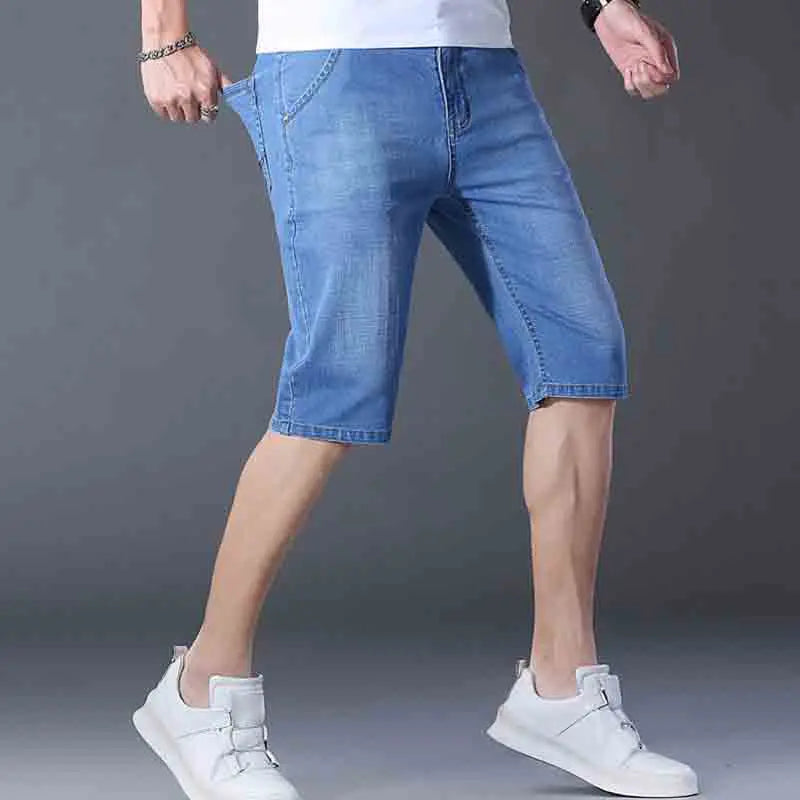 2025 New Summer Men's Denim Shorts New Thin Soft Comfortable Business Casual Straight Short Jeans Black Blue Brand Man Clothing