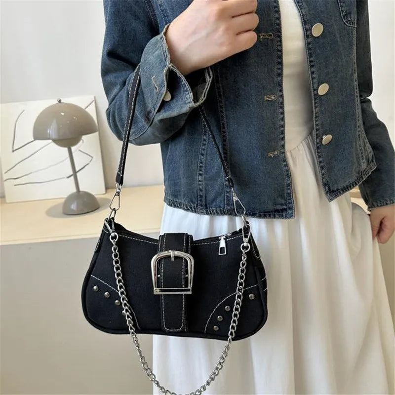 Simple Retro Underarm Bag Fashionable Trend Casual Shoulder Bag Canvas Casual Texture Crossbody Bag for Women