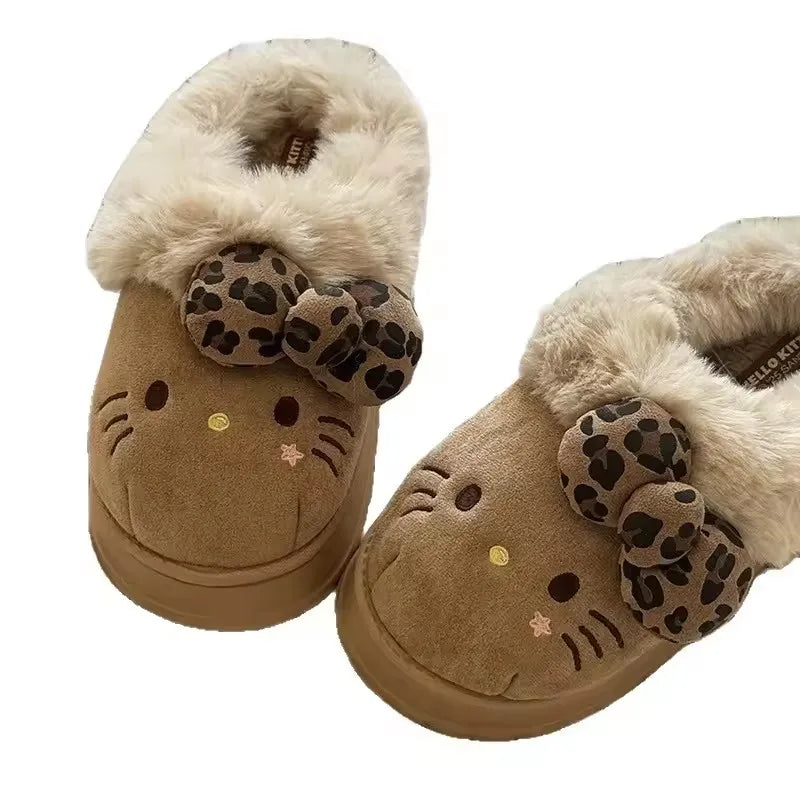 Autumn Winter Hello Kitty Slippers For Women Plush Kawaii Cute Sanrio Home Warm Cotton Slippers Cartoon Home Indoor Shoes Gifts