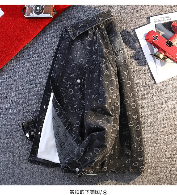 High Quality 2025 Spring Autumn Men's Cotton Denim Jackets Casual Youth Streetwear print Denim Coats Loose Tops Clothing
