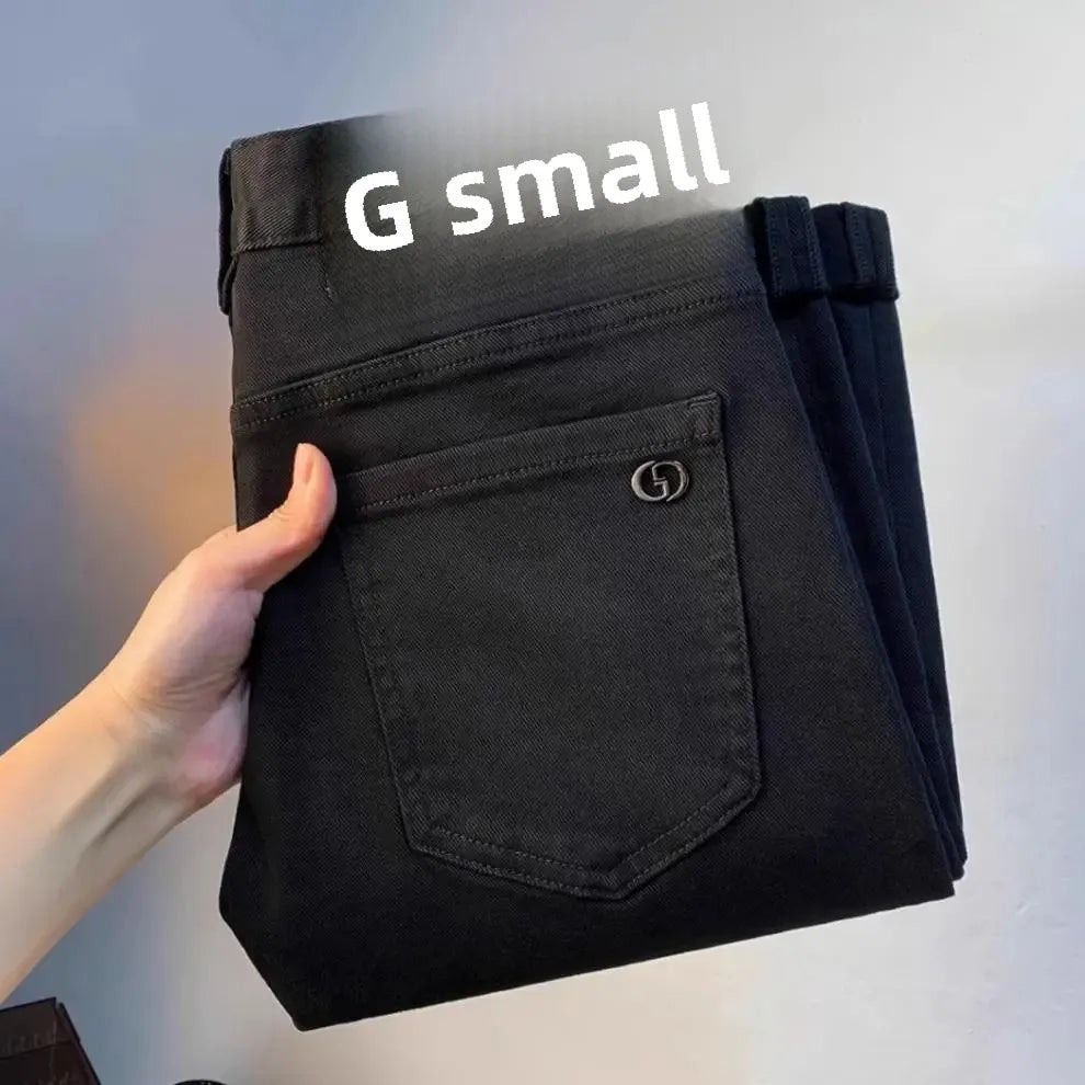 Spring Autumn Men's Elastic Slim Fit Casual Jeans Trendy Loose High End Brand Fashionable Long Trousers Popular Style