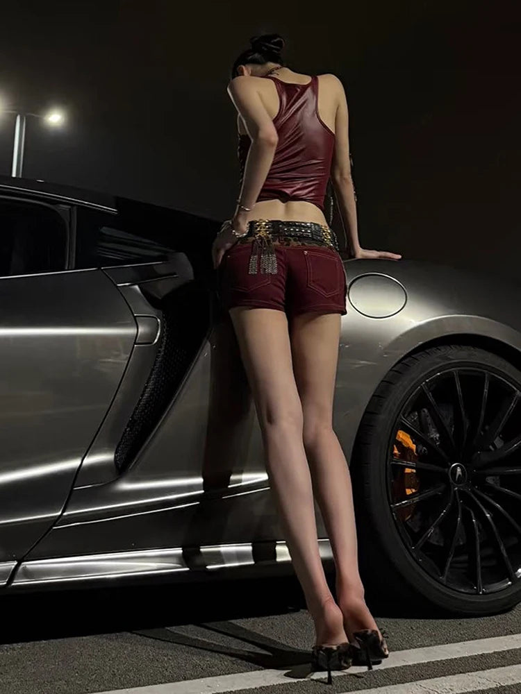 Weird Puss Faux Leather Camisole Tops Women Y2K Coquette Square Collar Skinny Midnight Street Club Trend Hottie Wild Basic Vest