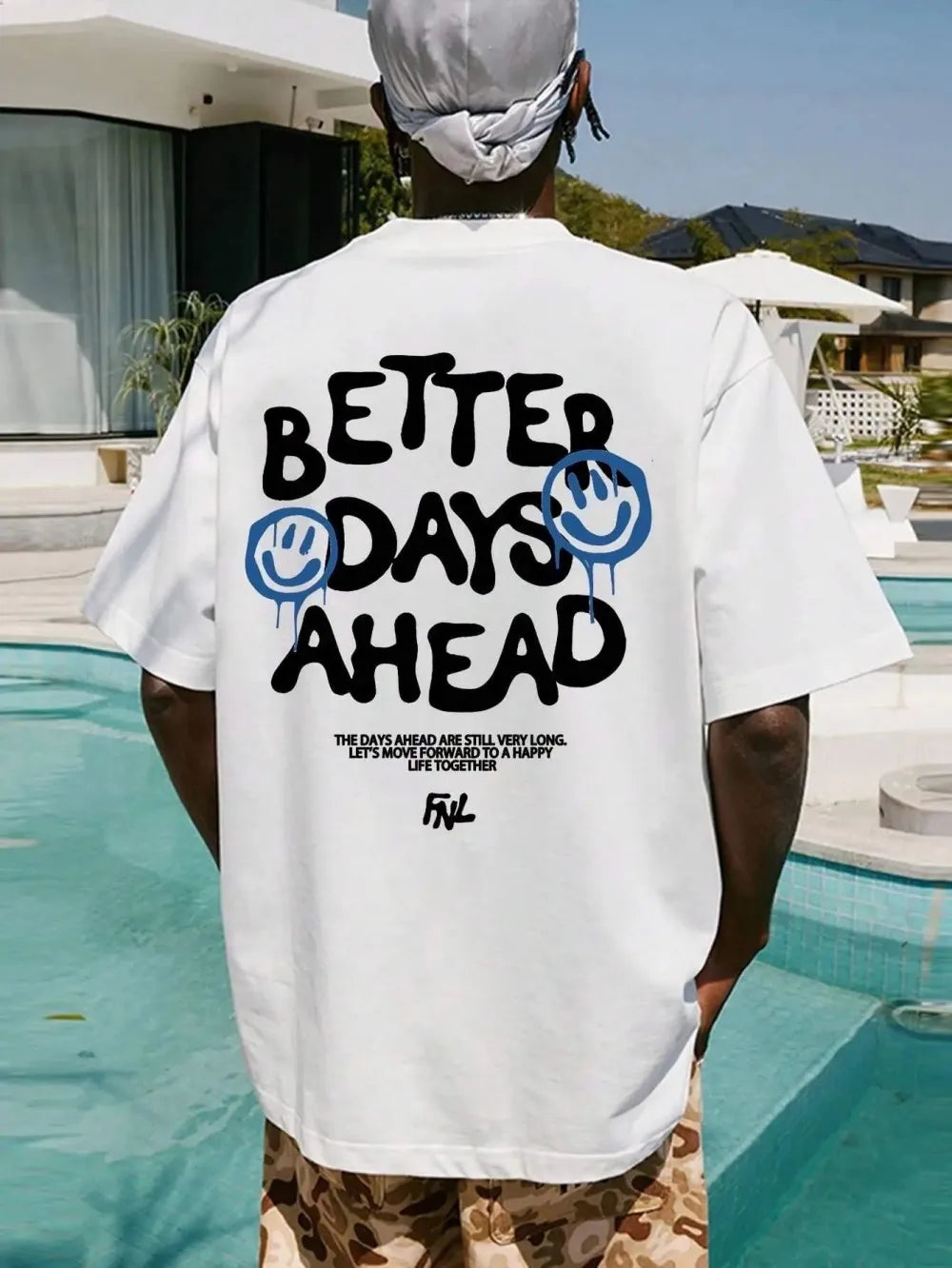 Better Days Ahead Men's Letter Pattern Round Neck Casual Large Size T-shirt Fashion Top Summer Loose T-shirt