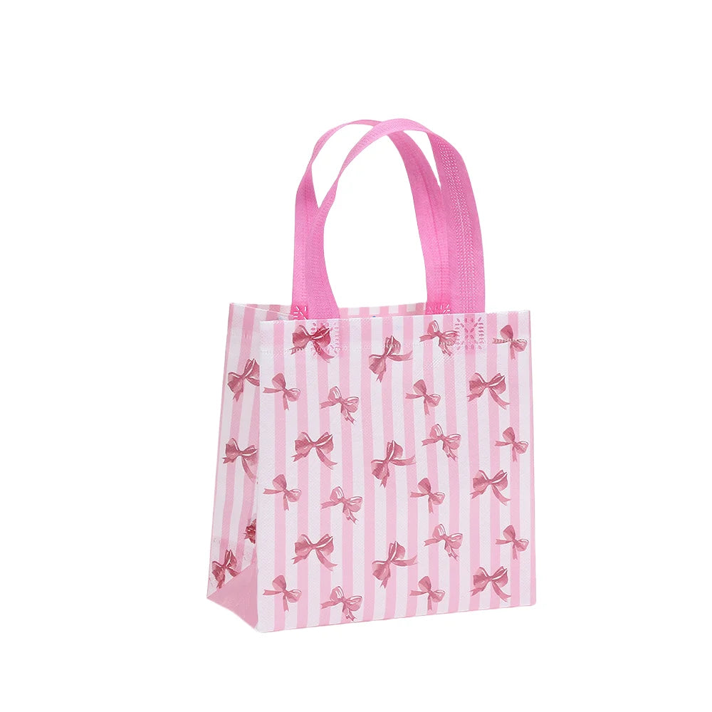 LPZHI Pink Bow Reusable Gift Tote Nonwoven Bag for Birthday Baby Shower Wedding Party Favors Kids Children's Day