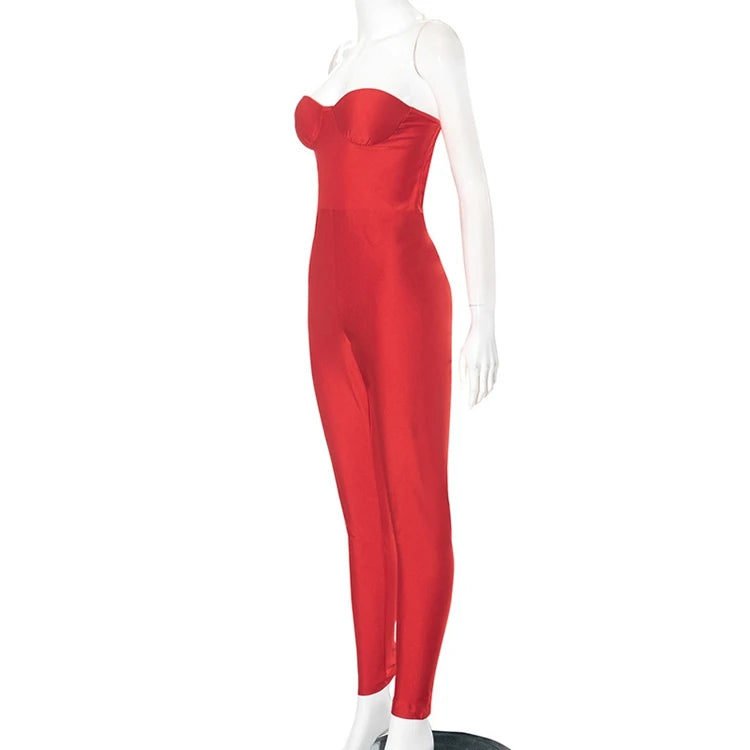 STYLISH LADY Strapless Backless Padded Jumpsuits 2025 Summer Solid Color Sexy Night Club Bodycon One Piece Overalls Streetwear