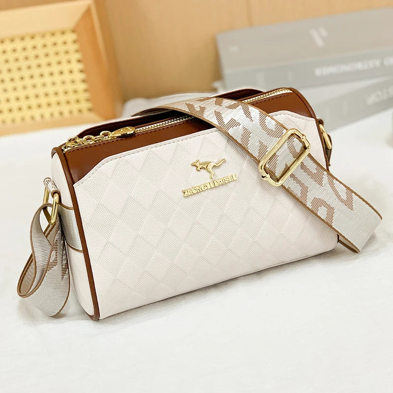 Famous Designer Women Messenger Bag PU Leather Checkered Crossbody Shoulder Bag