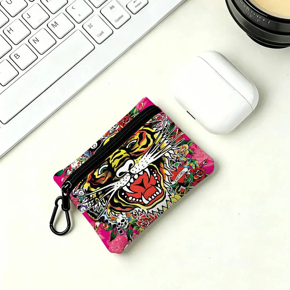 Fashion Brand E-Ed H-Hardy White Oxford Cloth Zipper Coin Purse Lightweight Hanging Key Pouch Card Holder For Daily Use