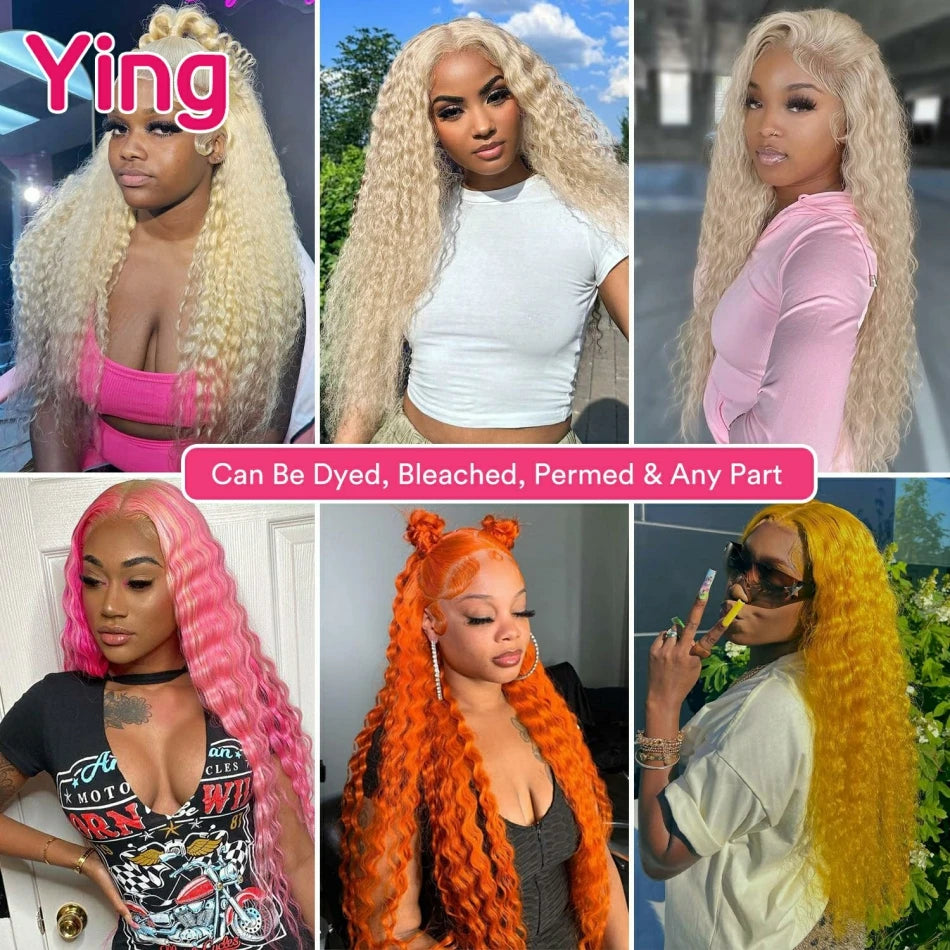 Fluorescent Green Colored 200% Deep Wave 13x6 Lace Front Human Hair Wigs PrePlucked With Baby Hair 5x5 Lace Closure Wigs