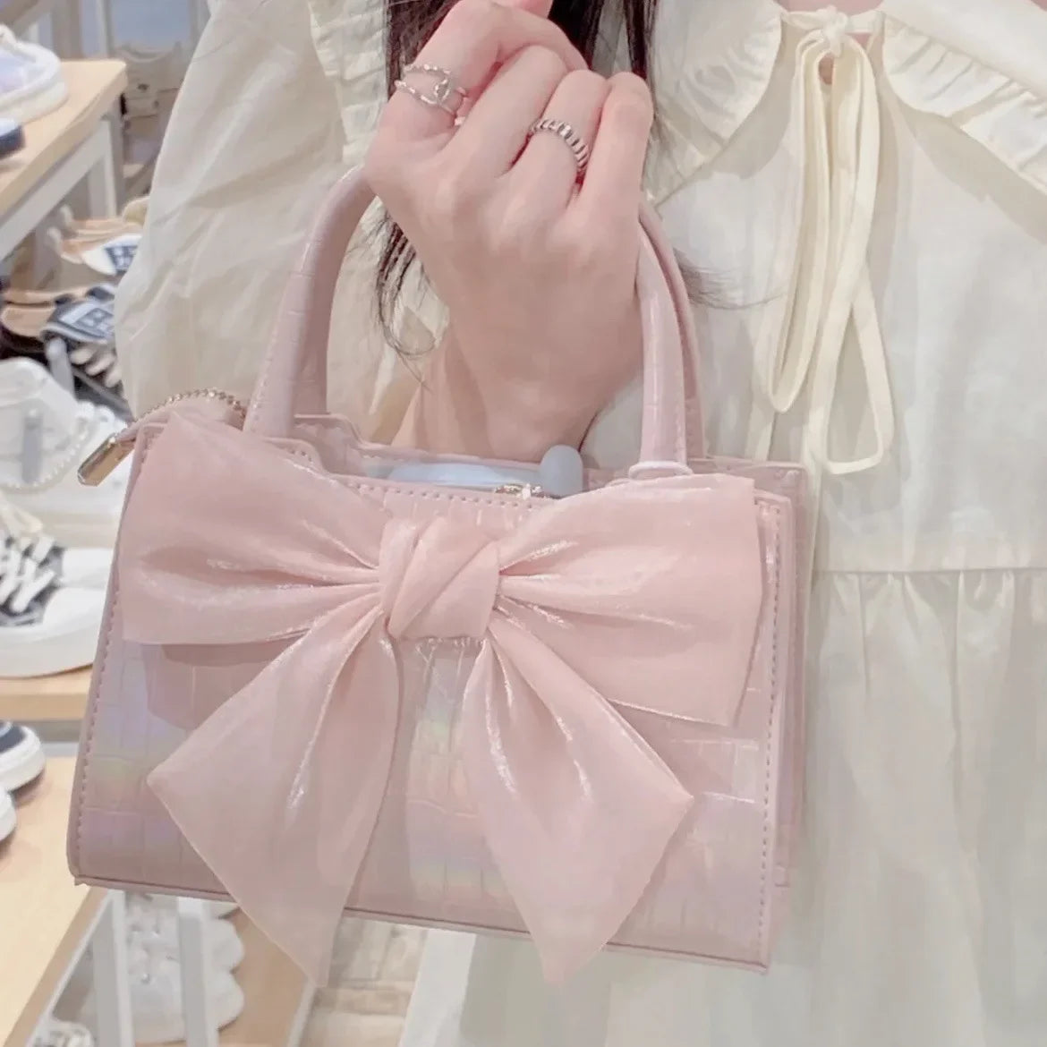 Fashion Womens Pink Bowknot Clutch Purse Shoulder Underarm Messenger Handbag