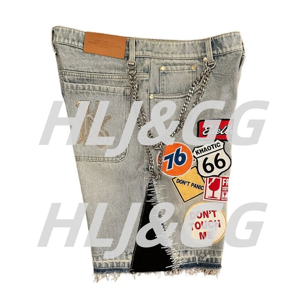 HLJ&GG Blue Retro Fashion jeans Two Piece Sets Women One Shoulder Short Sleeve Crop Top+Jeans Shorts Outfits Fashion Streetwear