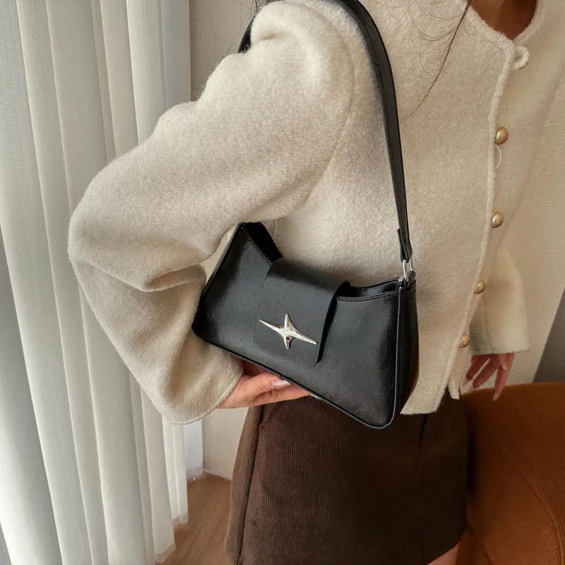 Solid color armpit bag, women's fashion new style | Casual texture shoulder bag, summer minimalist baguette bag