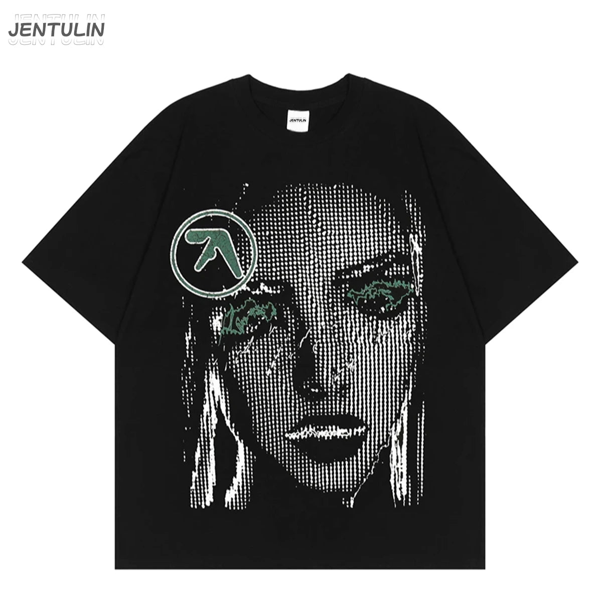 Vintage Punk Men Tops Aphex Twin Graphic Face T-Shirt Oversized Hip Hop Streetwear Harajuku T Shirt Gothic Cotton Clothing Loose