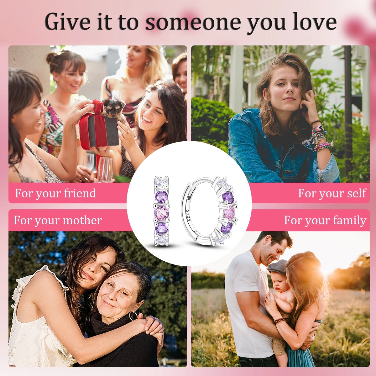 Orstarry 925 Sterling Silver Pink Purple Gradient Earrings Jewelry Hoop Earrings For Women Jewelry Birthday Party Trendy Gifts