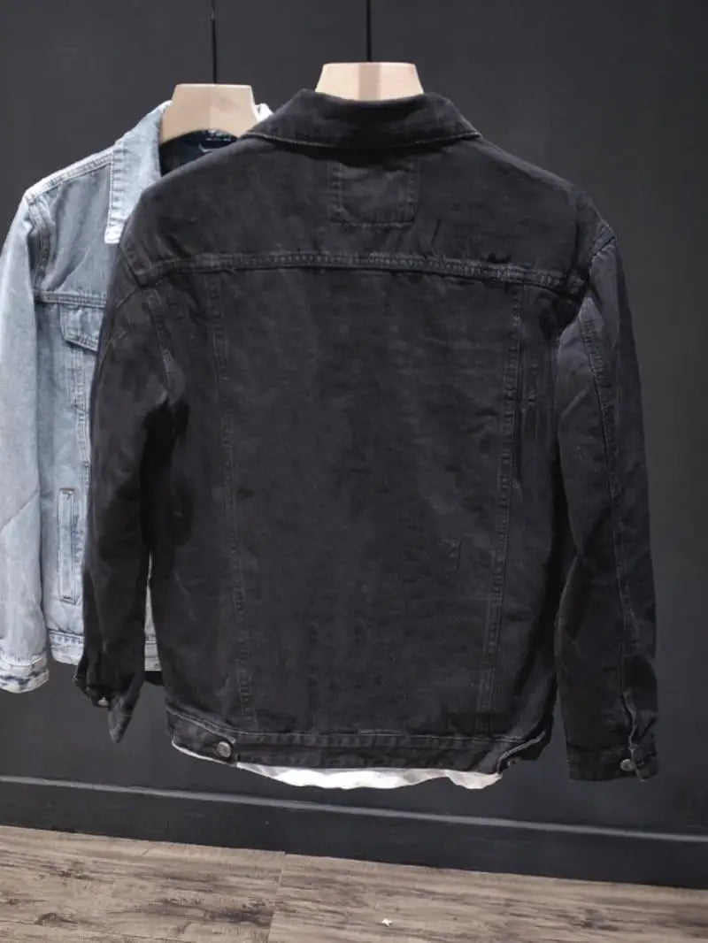 Cowboy Coat for Men Pockets Plus Size Casual Slim Autumn Denim Jackets Man Menswear Japanese Retro Cowgirl Original Trendy Rock