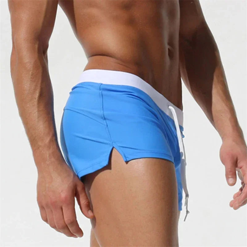 Men's Swimsuit 10 Color Back Pocket Design Quick-drying Beach Men's Boxer Shorts Summer Swimming Trunks