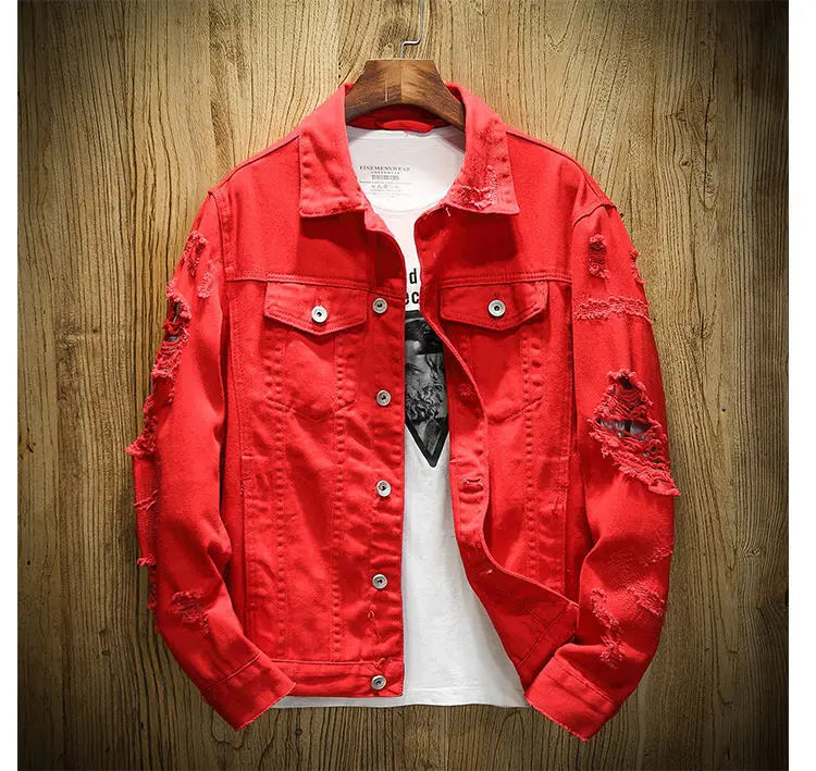 Jackets Men Denim Coats Hole Jacket Casual Loose Single Breasted Turn Down Collar Full Sleeve Simple Autumn Winter Coat