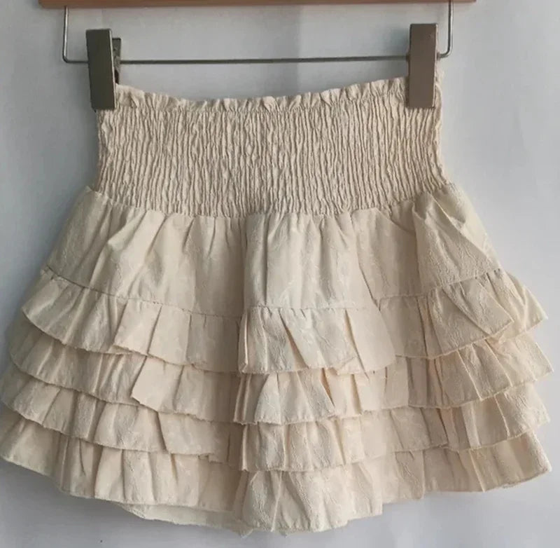 Streetwear Ruffles Mini Skirts Women Sweet Kawaii High Waist Lace A Line Skirt Summer Korean Fashion Black Ball Gown Skirts