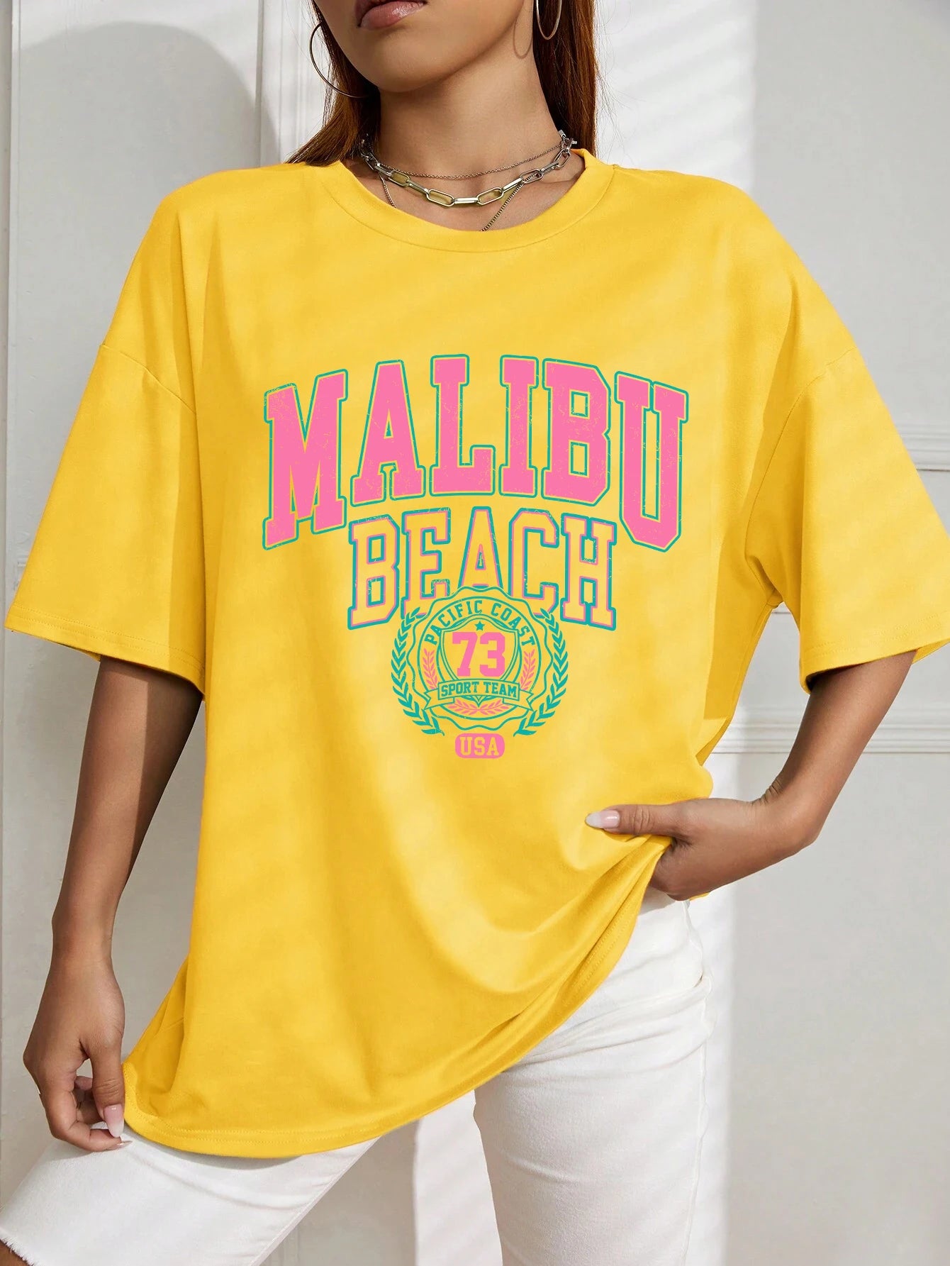 Malibu Beach Letter Print Print Womens T-Shirts Street Casual Tshirt Summer Brand Tee Clothing Hip Hop Breathable Tshirts Women