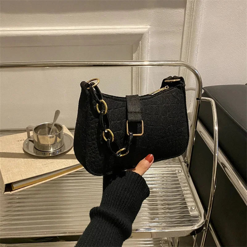 Retro Felt Small Square Bag For Women Autumn Shoulder Handheld Fashion