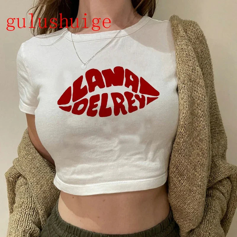 Crop Top Lana Del Rey Ldr Sailing Graphics T Shirt Cropped Harajuku Women Vintage Short-Sleeve T-Shirt Streetwear Female Tshirt