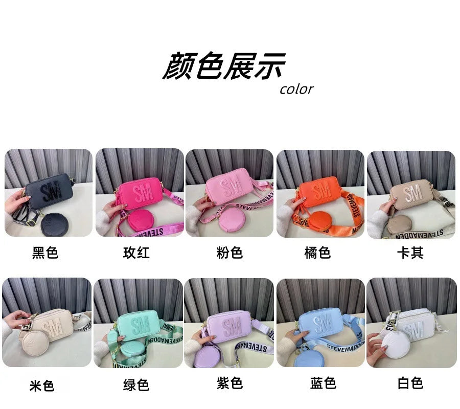 2024 Spring/Summer New Fashion Camera Bag with Wide Shoulder Strap, Lettering, Small Square Bag, Crossbody Bag