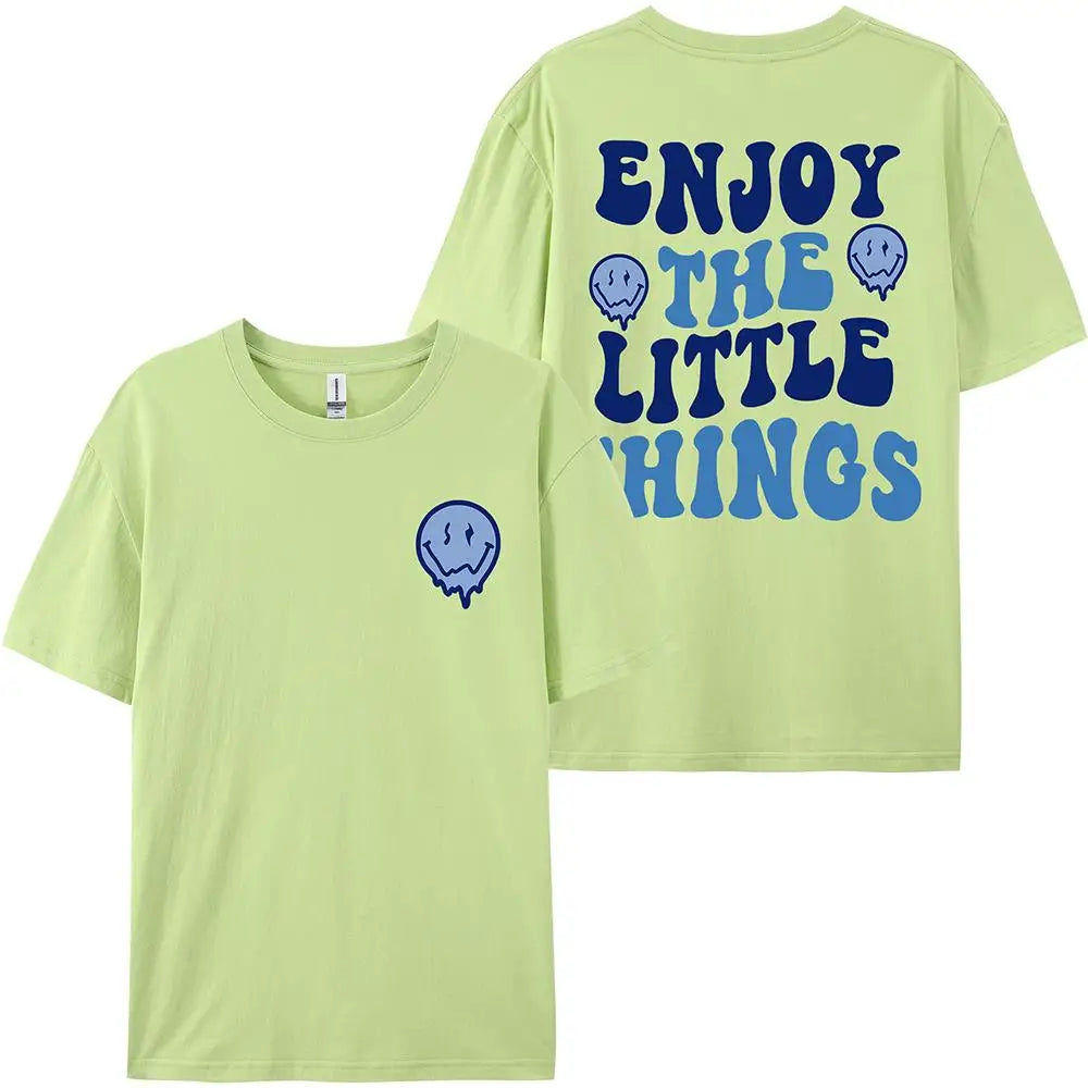 Enjoy The Little Things  Slogan Letter Printed Women T-Shirts Loose Oversized Clothing Personality Street Casual Short Sleeves