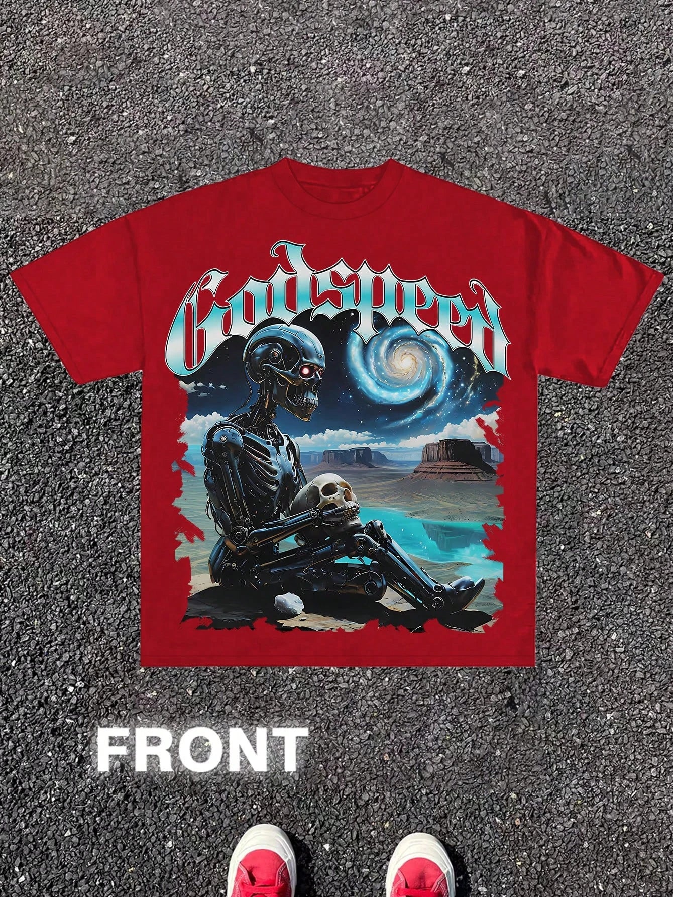 GodSpeed Mechanical Skeleton Wild Street Style Men's Crew Neck Cotton Casual T-Shirt Style Versatile Unisex Perfect for Holiday