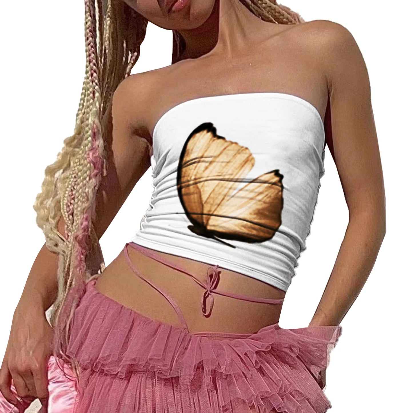 Women s Floral Print Tube Tops Summer Strapless Bandeau Tops  Fit Shirts Streetwear