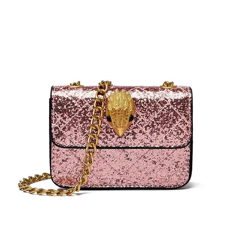 Multicolor Glitter Sequins V Diamond Quilted Mini Square Bag Ladies Eagle Head Lock Gold Metal Chain Crossbody Shoulder Handbag