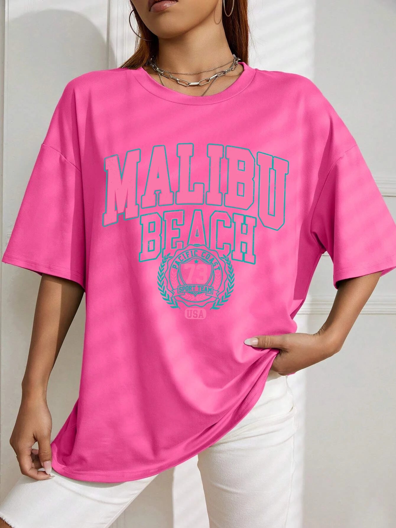 Malibu Beach Letter Print Print Womens T-Shirts Street Casual Tshirt Summer Brand Tee Clothing Hip Hop Breathable Tshirts Women