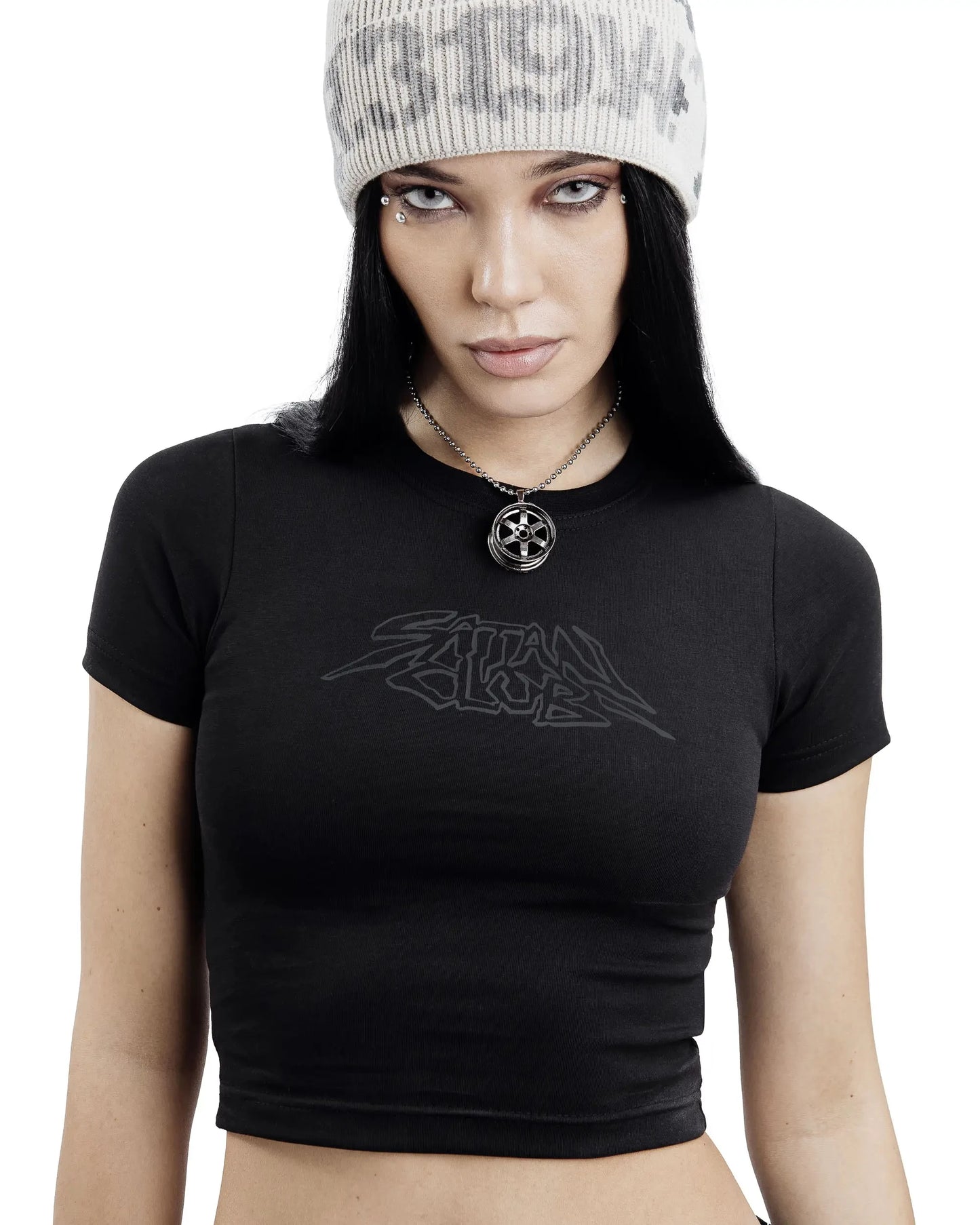 Harajuku Aesthetic Hip Hop Satan Club Graphic Print Y2K Letter Crop Tops SCFEM Tee Women Clothing Streetwear Short Sleeve Tshirt