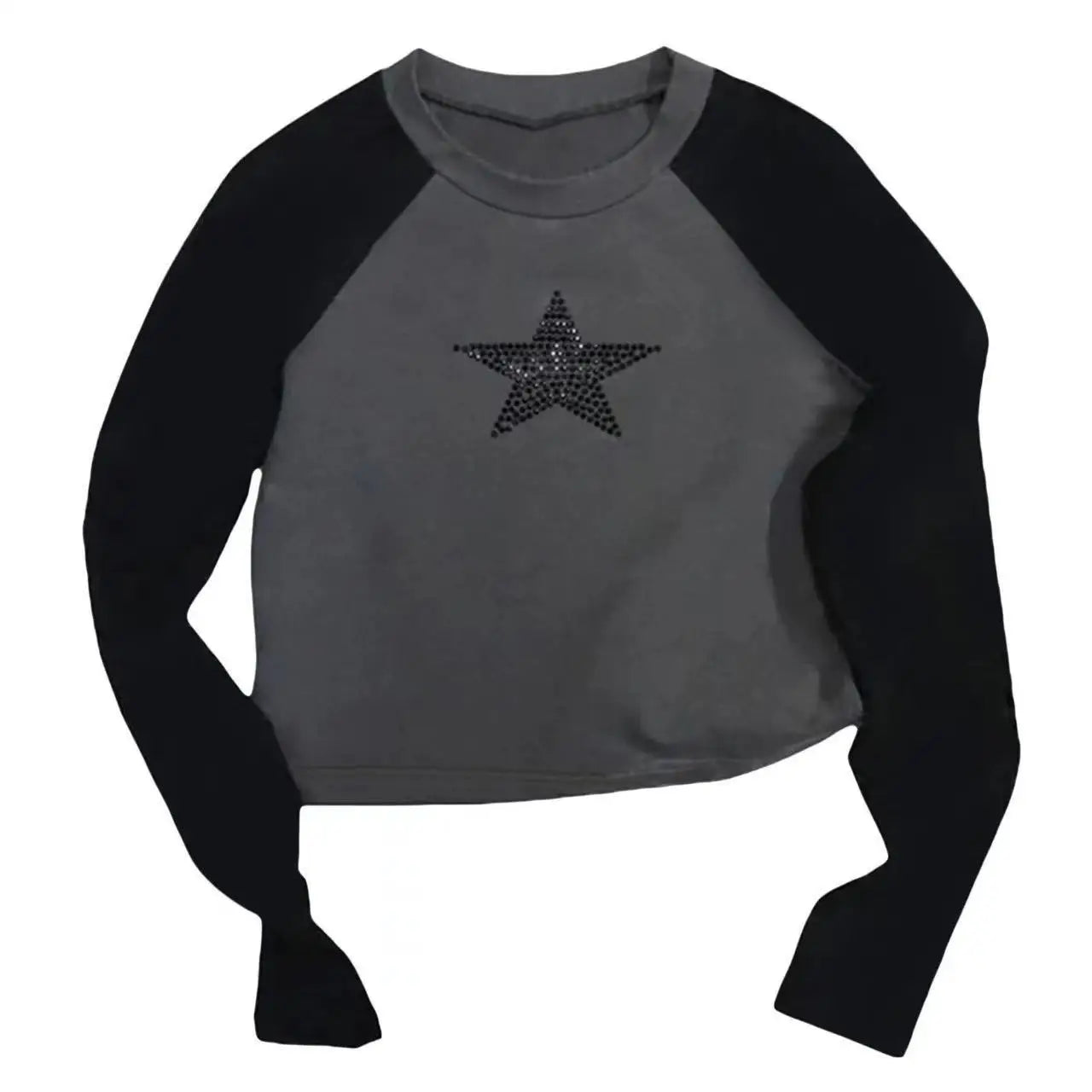 Y2K Harajuku Star Rhinestones Print Crop Top E-girl Gothic Retro Sweats Tees Korean Long Sleeve T-shirt 90s Vintage Streetwear