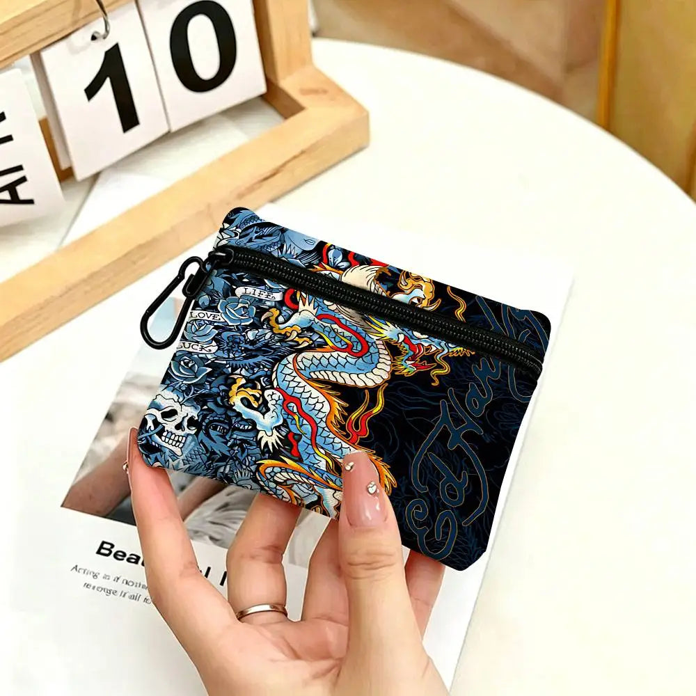Fashion Brand E-Ed H-Hardy White Oxford Cloth Zipper Coin Purse Lightweight Hanging Key Pouch Card Holder For Daily Use